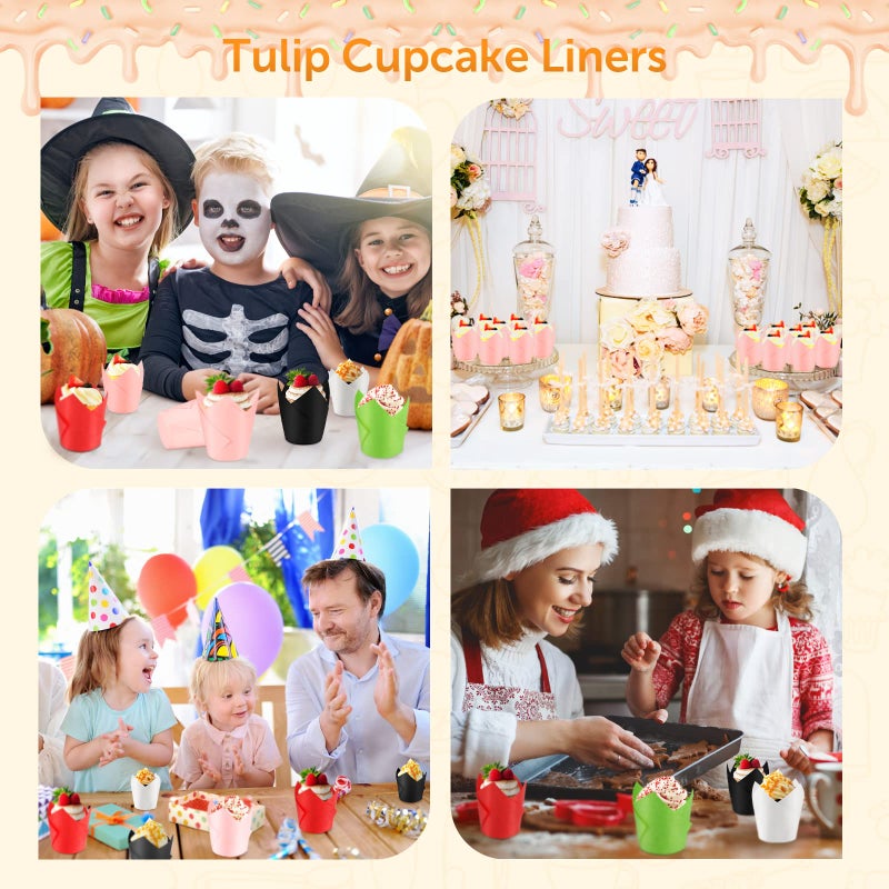 Xindtek Tulip Cupcake Liners 100-Count Muffin Cups Standard Tulip Muffin Cupcake Natural Cupcake Paper Liners for Wedding Birthday Christmas Party Baby Shower Anniversaries All Festivals - Image 4